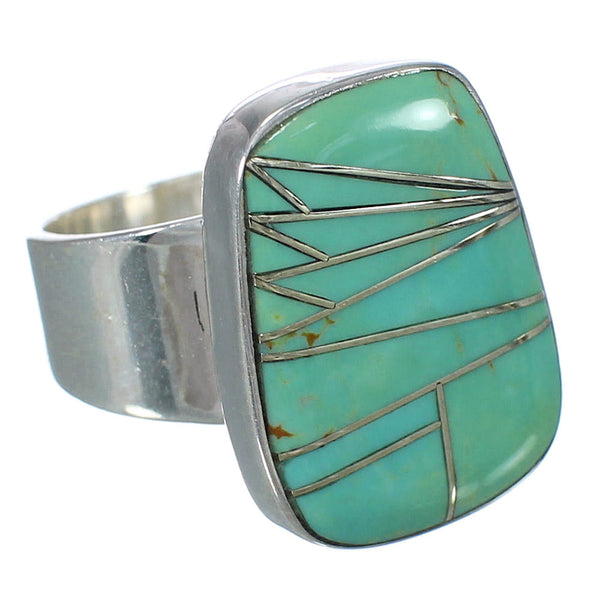 Southwest Sterling Silver And Turquoise Inlay Jewelry Ring Size 5-3/4 WX63126